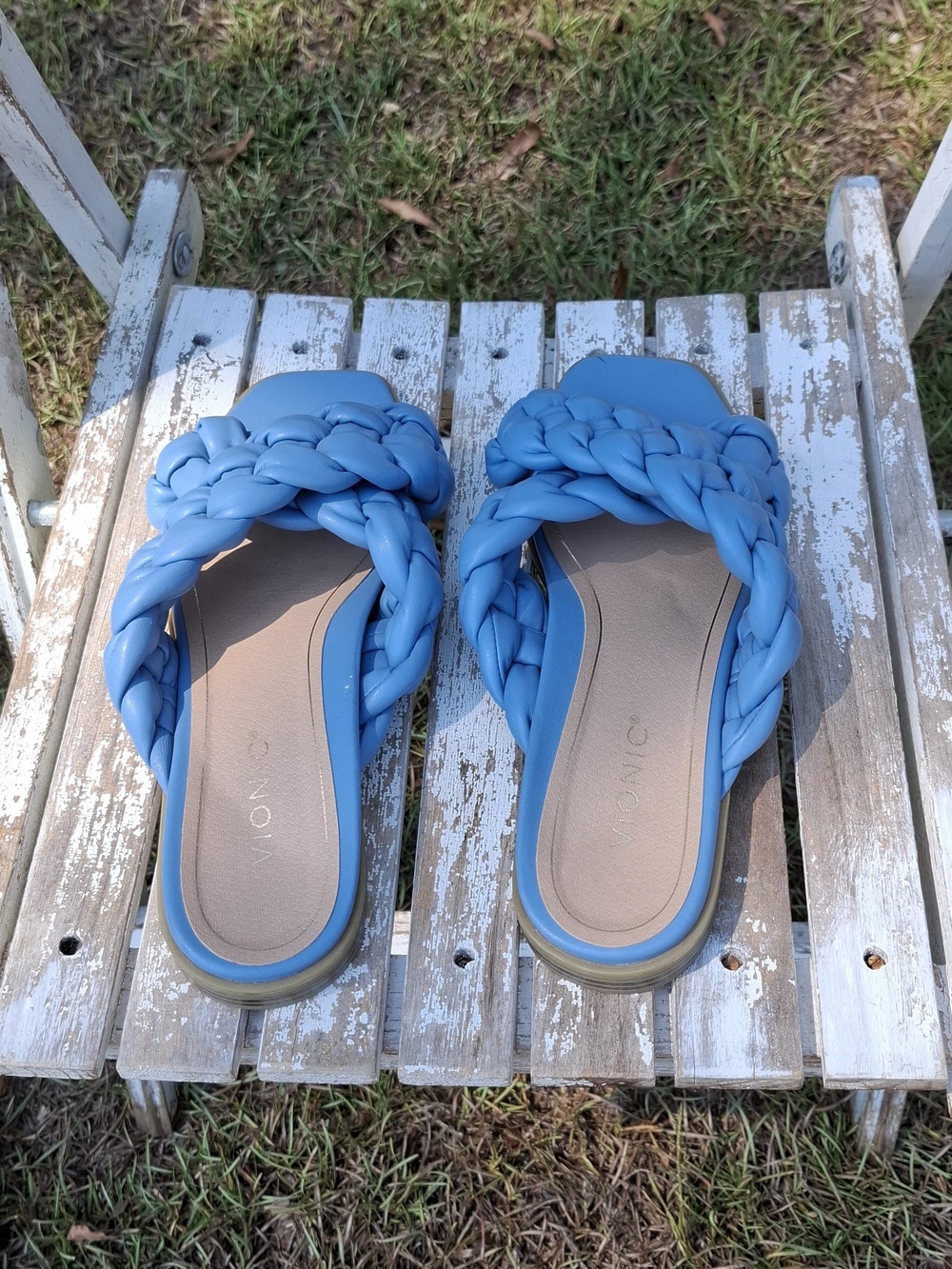 Vionic Braided Slide Sandals in Bright Blue